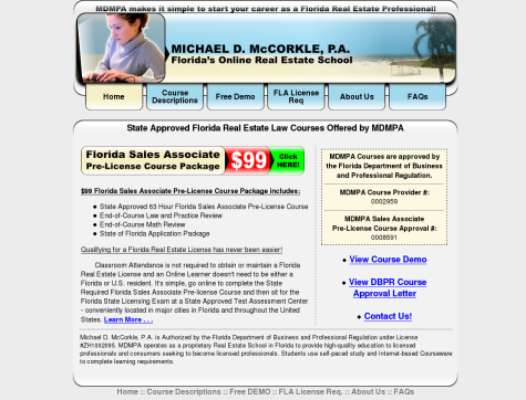 Michael D. McCorkle P.A. Florida Real Estate School Website Design